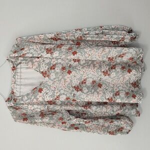 Tunic Blouse Long Sleeve Size XL Boho Green Floral Print Feminine Flowy Casual